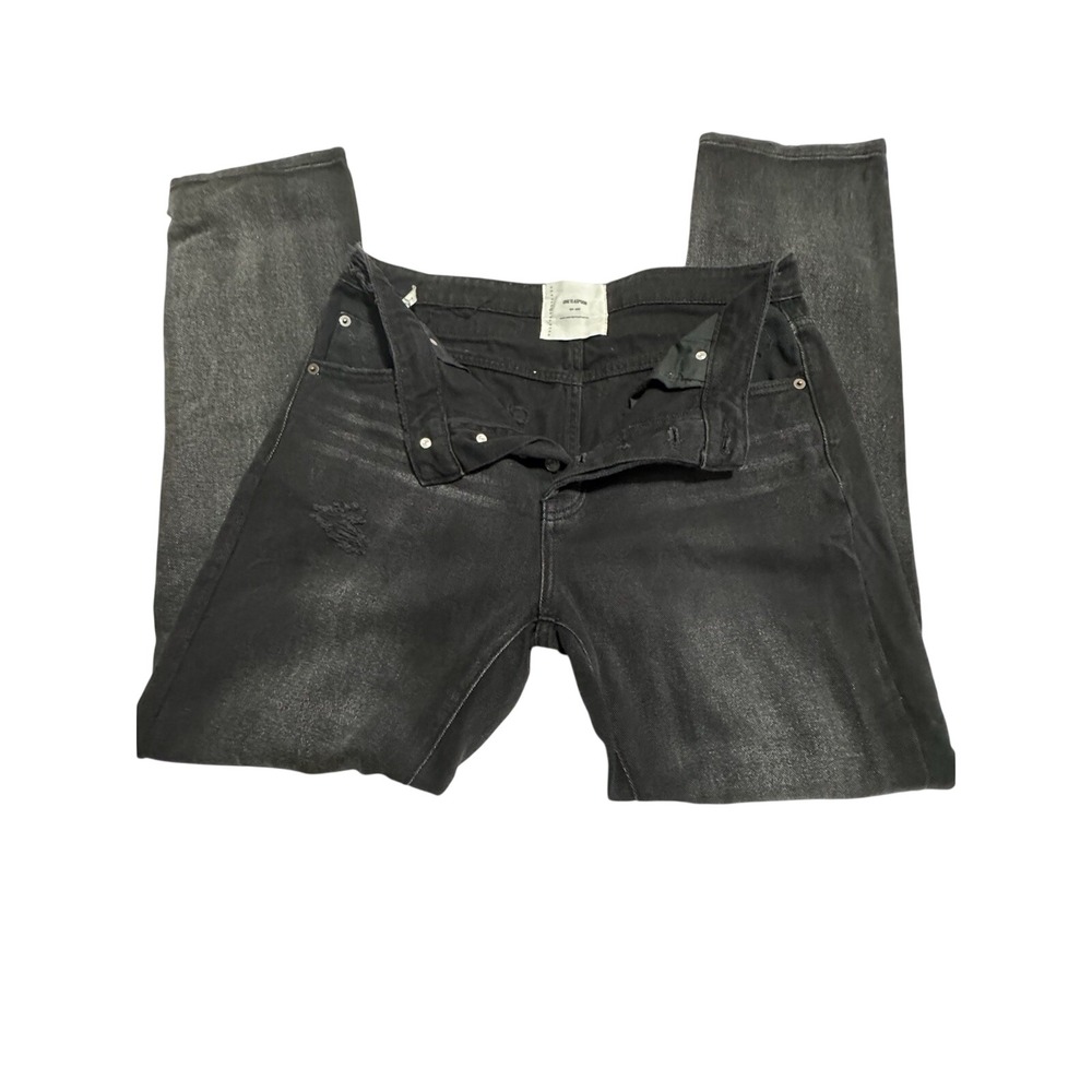 ONETEASPOON Truckers Black Distressed Straight Leg Jeans Button Fly Women's 28